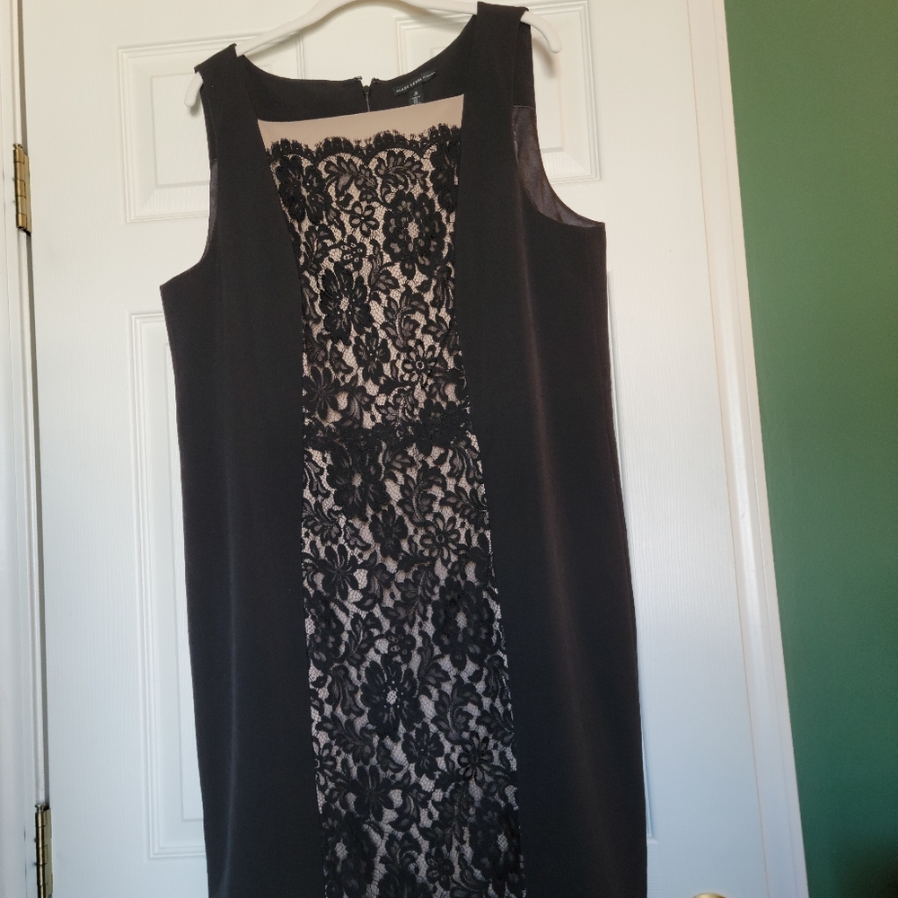 Black Label by Chico's 3 Lace Front Detail Black Dress